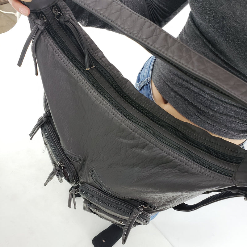double zipper leather convertible backpack purse