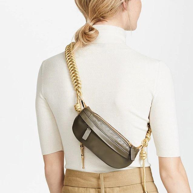 Green leather fanny pack