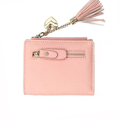Cute pink leather wallet with heath chain