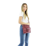 Burgundy red multi pocket crossbody vegan leather bag