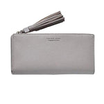 Gray trifold leather wallet with lot of cards slots