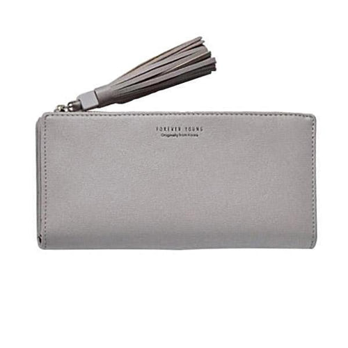 Gray trifold leather wallet with lot of cards slots