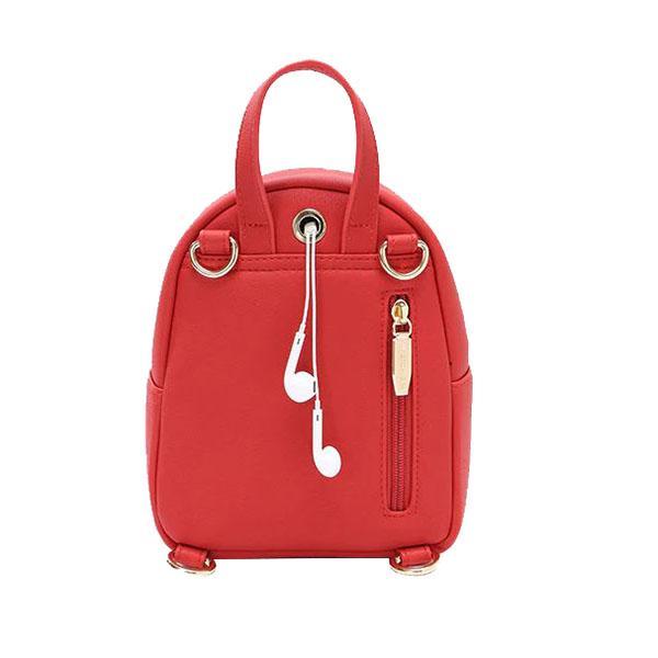 Red mini backpack purse with headphone openings