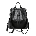 Black vintage leather backpack with shoulder strap