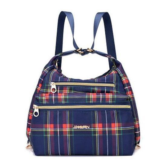 Blue grid nylon crossbody convertible bag