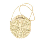 Beige cricle round straw bag