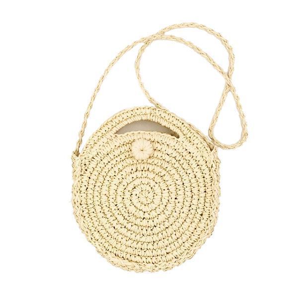 Beige cricle round straw bag