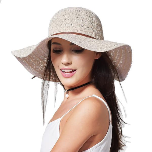 Beige cute summer cotton hats for women with leather band
