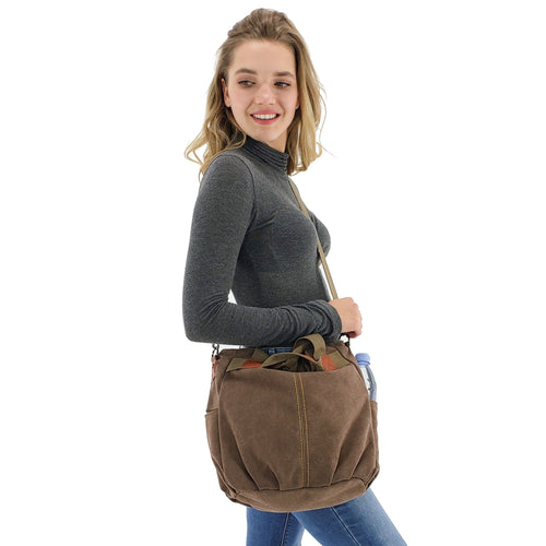 Canvas messenger crossbody shoulder bag women's, Blue, Khaki, Red, Dark Grey, Light Brown
