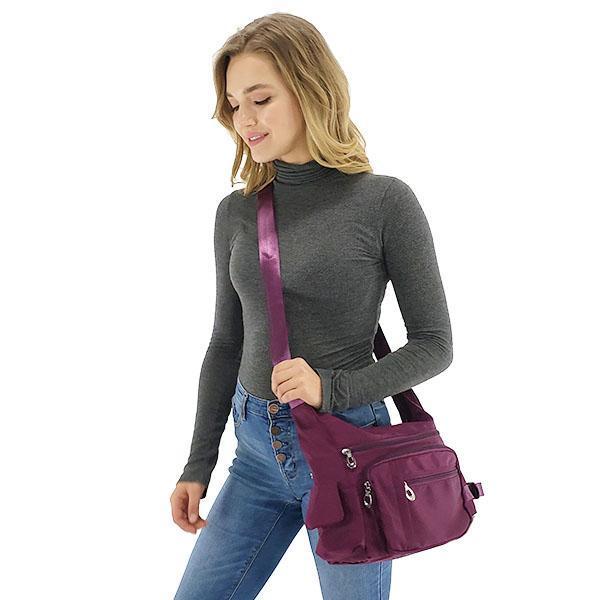 Crossbody bag with water bottle holder, Black, Deep Blue, Hot Pink, Purple