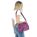 Crossbody nylon shoulder bag multiple pocket purse, Black, Blue, Purple, Pink, Burgundy