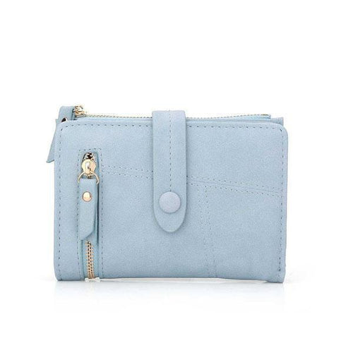 Blue small leather wallet for women