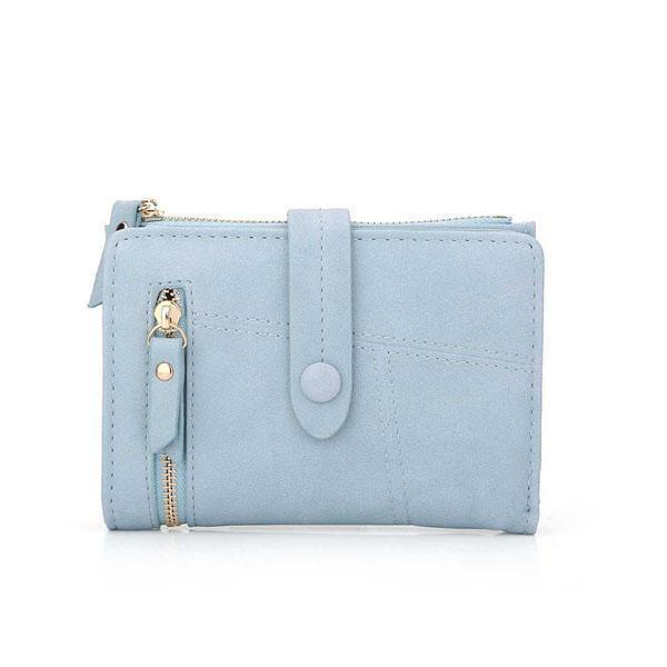 Blue small leather wallet for women