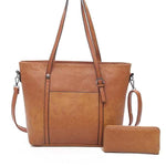 brown crossbody tote bag and wallet set