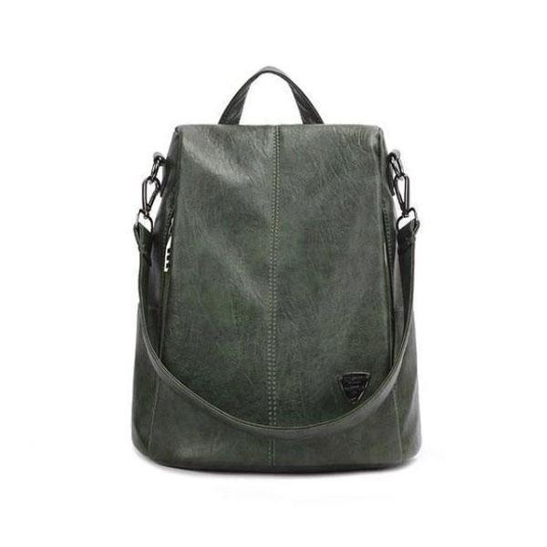 green leather backpack purse