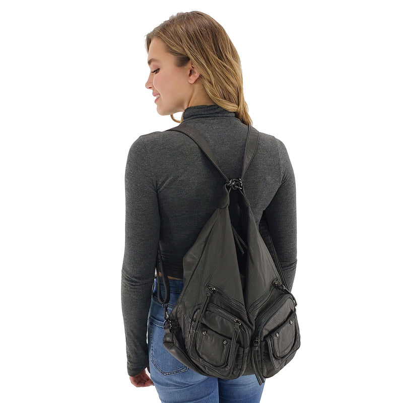 Leather convertible backpack purse, Navy, Gray, Brown, Red, Black
