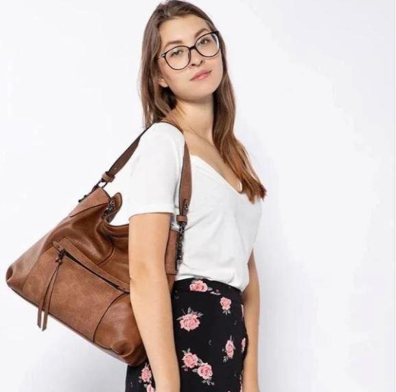Large leather brown shoulder bag