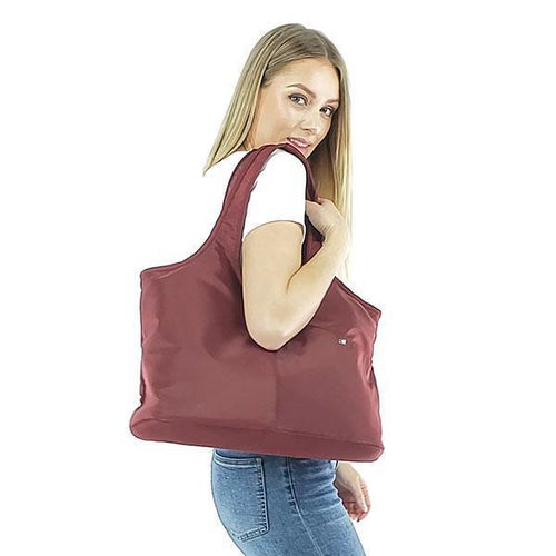 Nylon tote bag waterproof umbrella compartment, Black, Dark blue, Purple, Rose red, Wine red