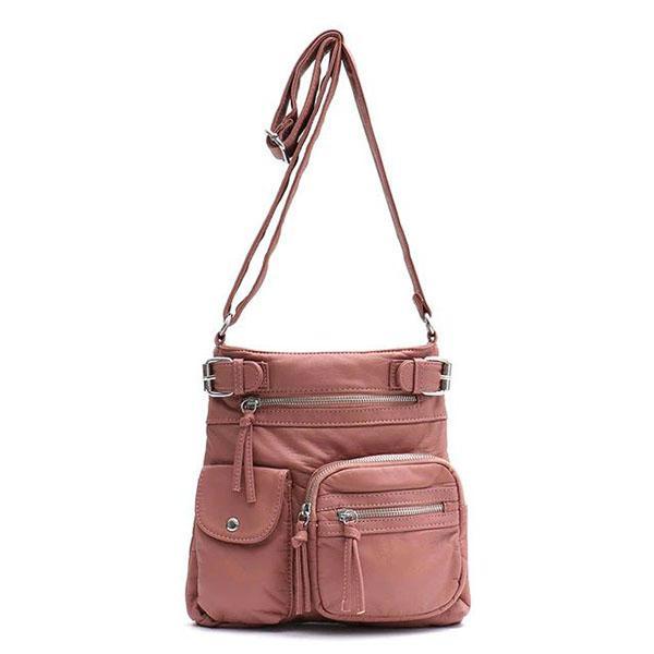 Pink vegan leather crossbody bag
