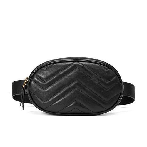 Black leather fanny pack with zipper pocket