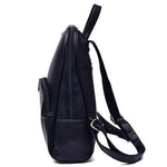 small leather backpak with wide opening