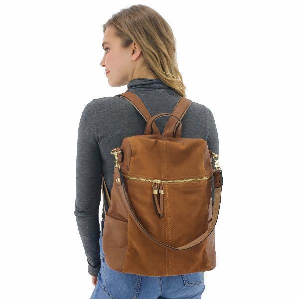 Suede backpack for women, Black, Khaki