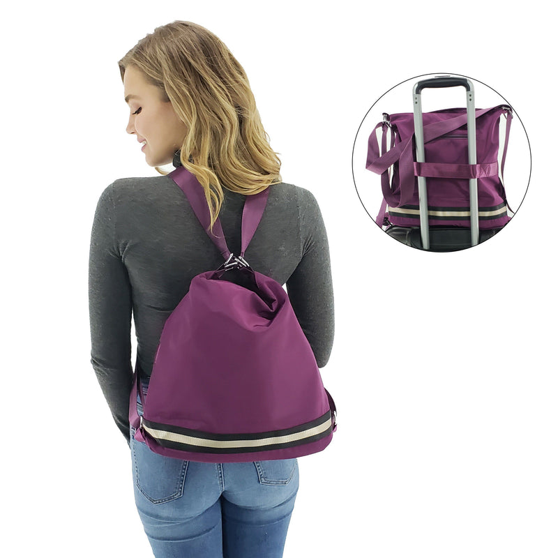 Travel convertible nylon bag trolley sleeve, Black, Deep blue, Purple, Burgundy