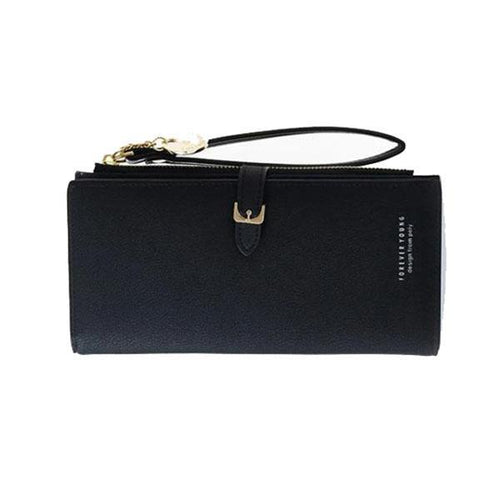 Black vegan leather wallet with wristlet