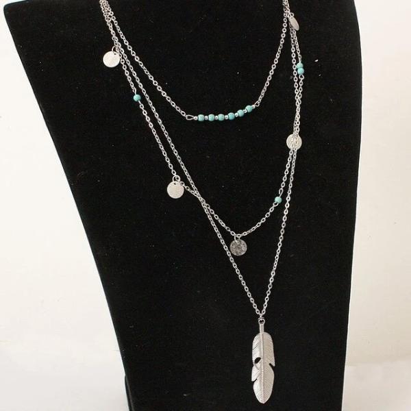 Siover Ethnic feather necklace with coins