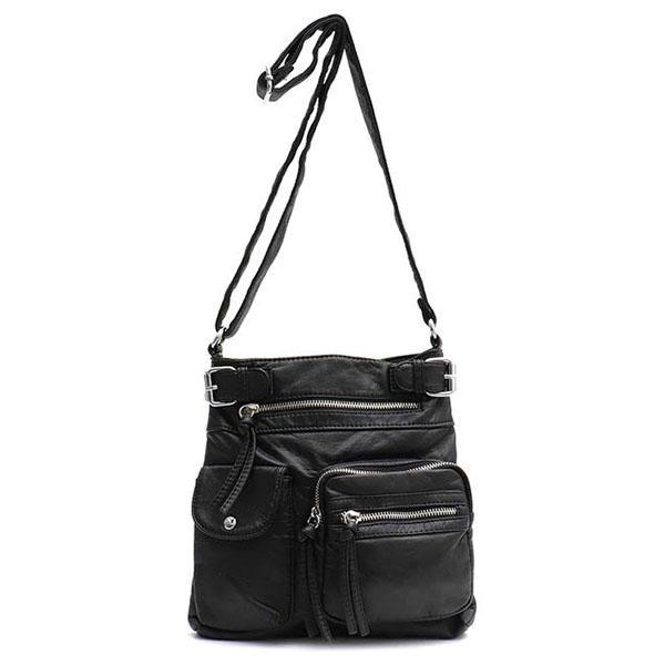Black vegan leather crossbody bag