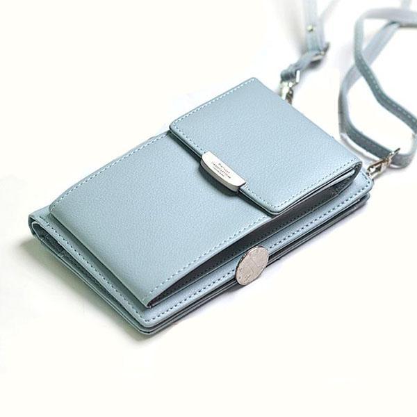 blue leather crossbody phone bag