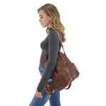 brown vegan leather purse backpack