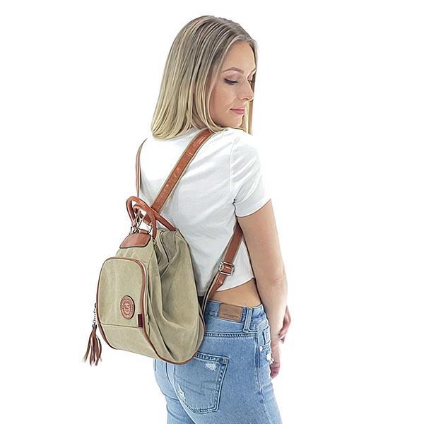 canvas women backpack purse convertible khaki
