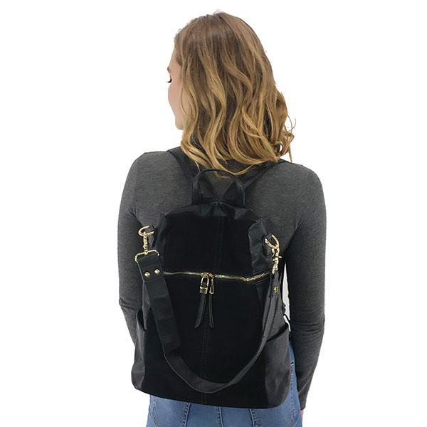 convertible black suede backpack shoulder bag