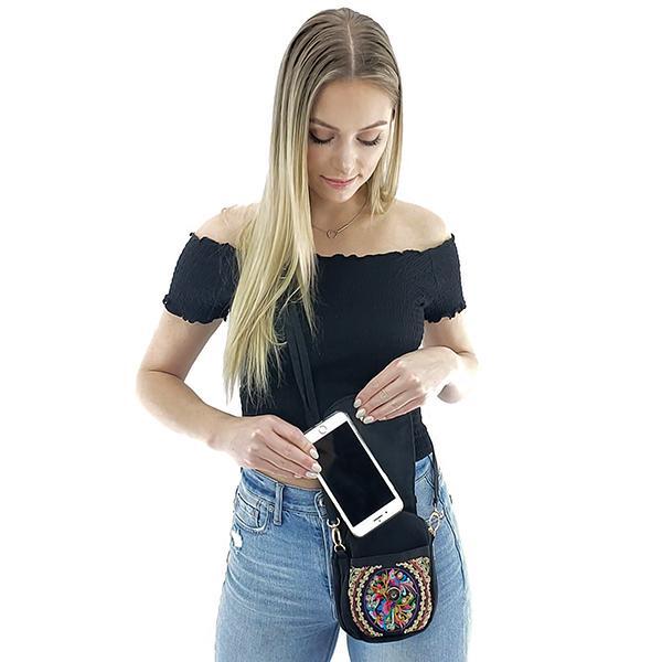 crossbody canvas ethnic phone bag