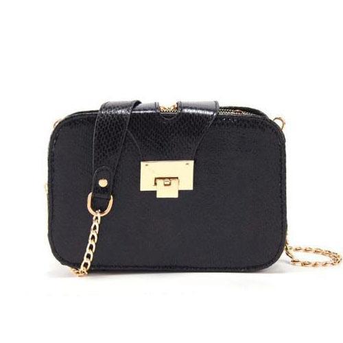 Black serpentine Crossbody bag with chain and triple compartment