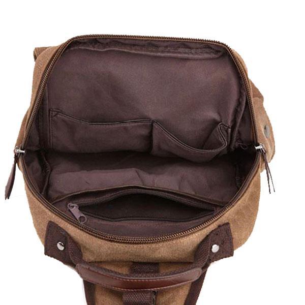 Interior canvas sling backpack