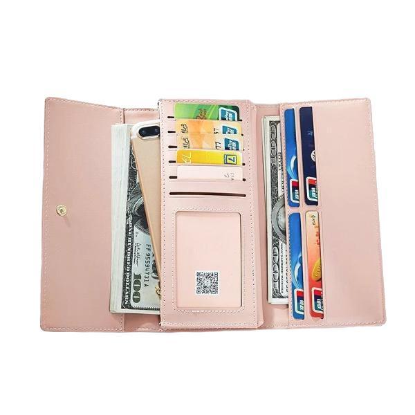 leather pink wallet with lots of cards slots