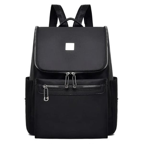 Black backpack with large top opening for women