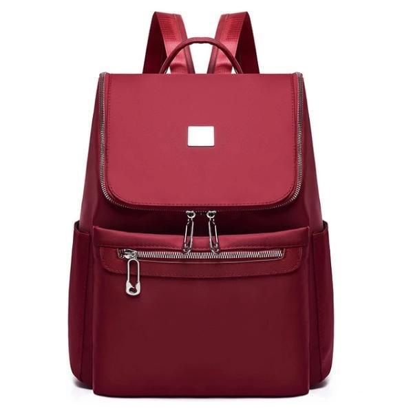 Red backpack with large top opening for women