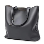 Gray tote bag faux leather with zipper