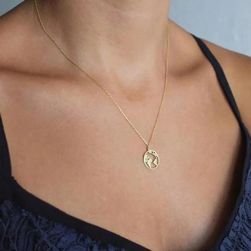 World map coin necklace