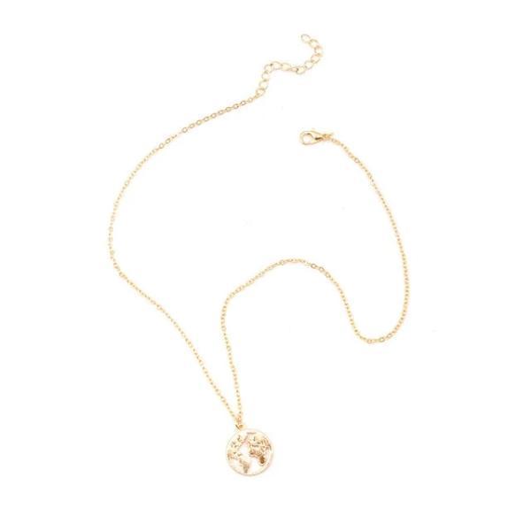 Round gold round map necklace
