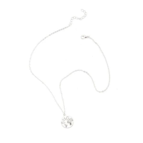 world map necklace silver