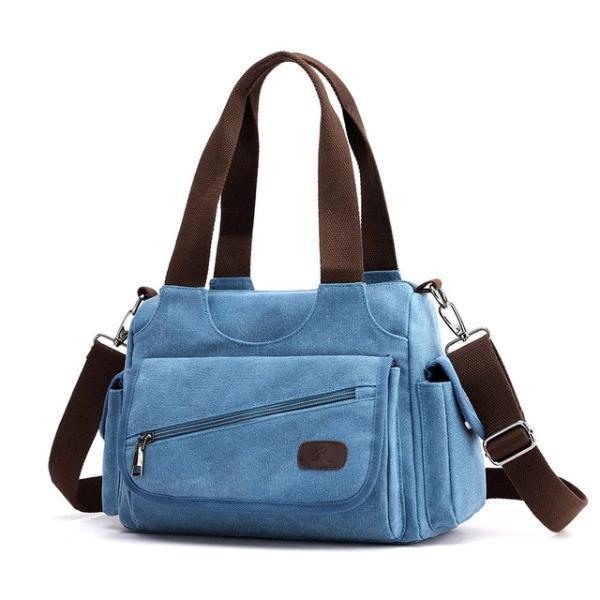 Blue canvas purse multiple pocket