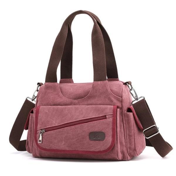 Red canvas purse multiple pocket