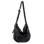 Black Vegan crossbody bag with woven leather strap