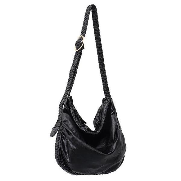 Black Vegan crossbody bag with woven leather strap