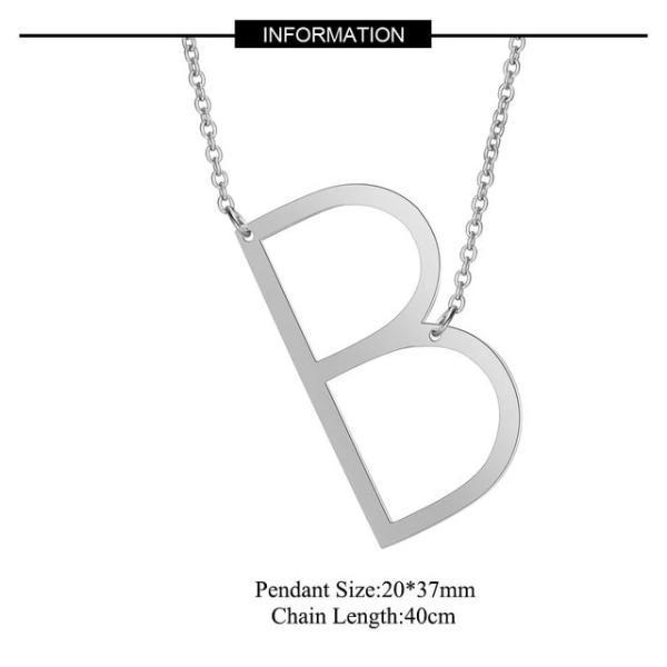 Silver Large B side pendant initial Necklace