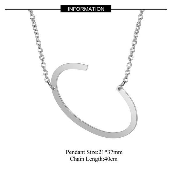 Silver Large C side pendant initial Necklace